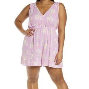 BP Women's Woven V Neck Romper Purple Anna Romper Floral Plus Size 1X NWT v6x